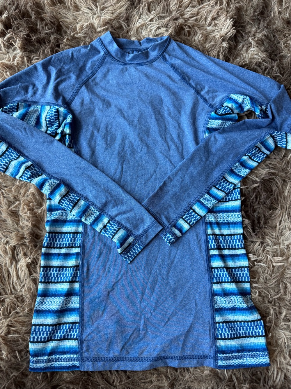 Kids Blue Long-Sleeve Shirt with Patterned Side Panels